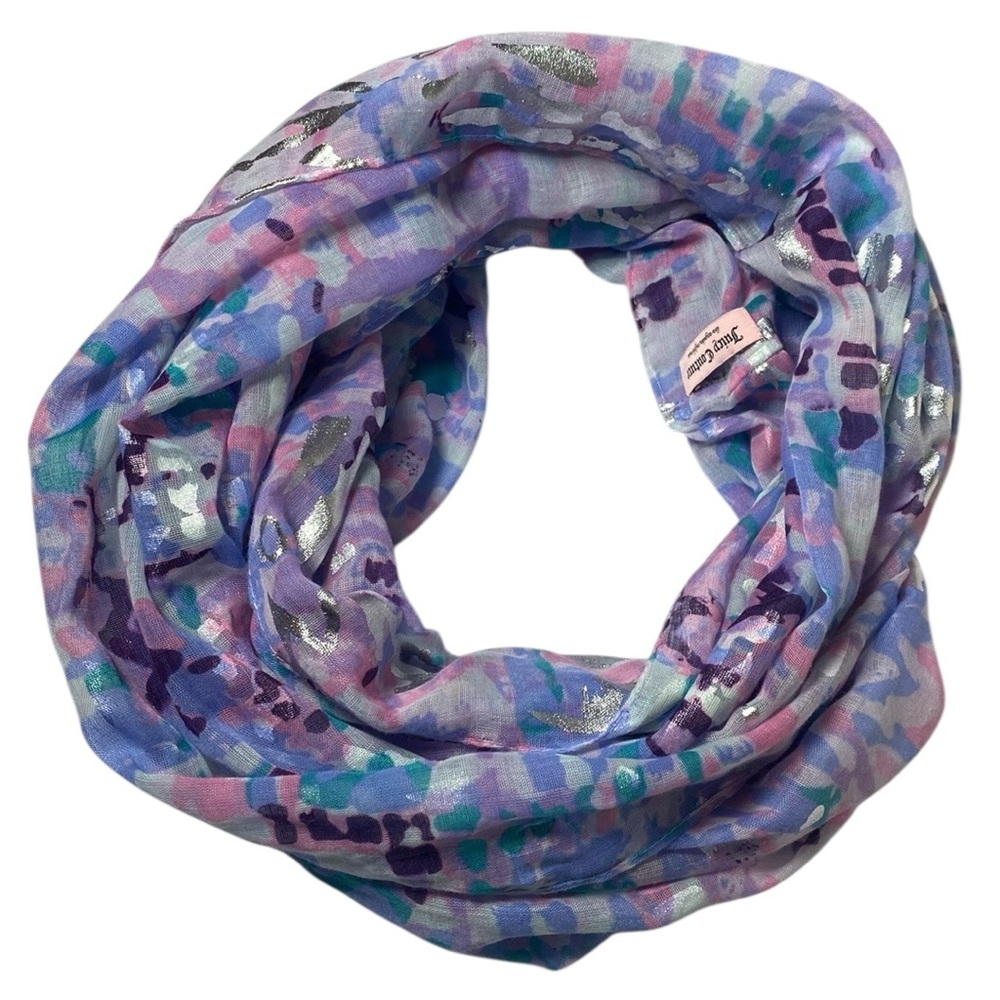 Juicy Couture Circle Scarf Y2K‎ Pink Purple Silver Abstract Semi Sheer Infinity